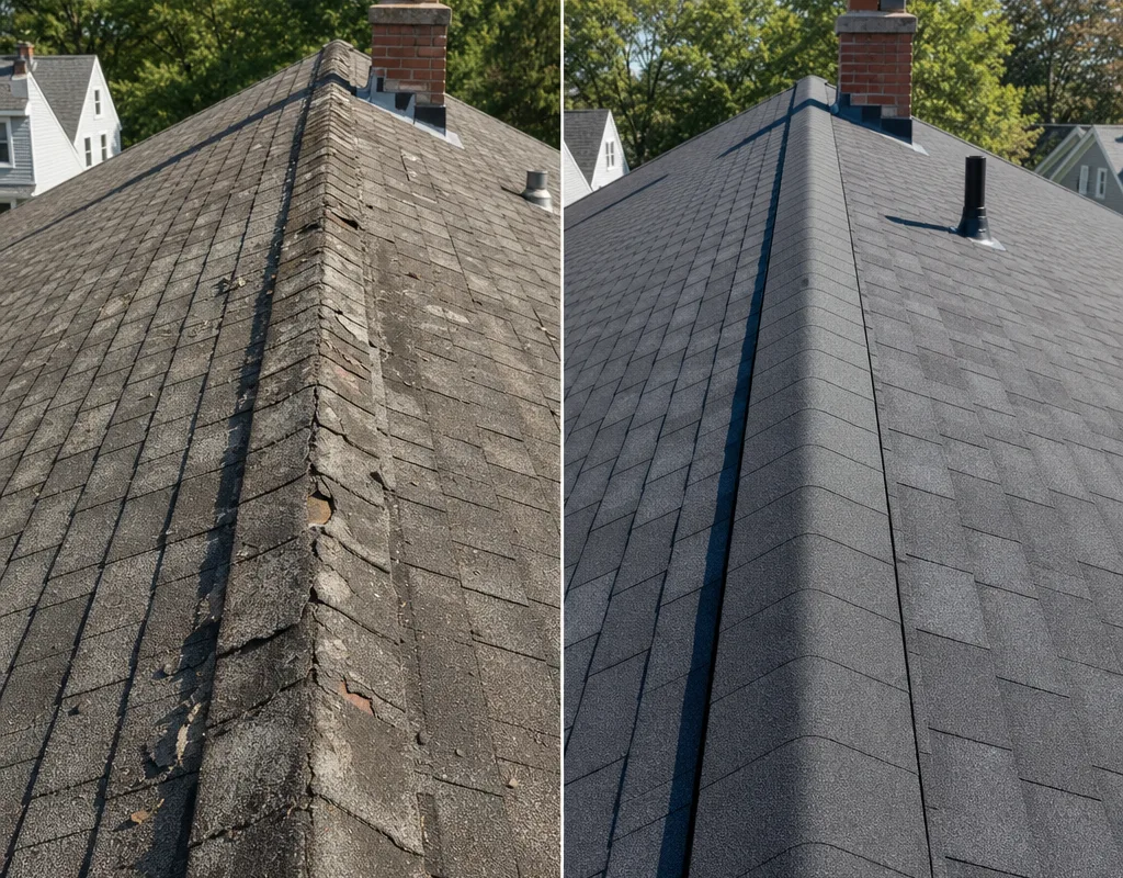 Before and after Akron roofing project